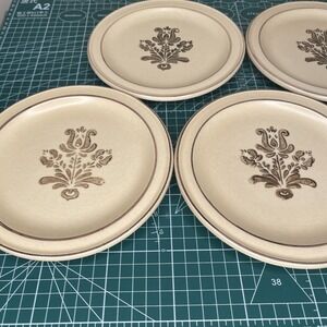 Set of‎ 5 Pfaltzgraff Village Pattern 7" Bread Dessert Plates Tan White Vintage